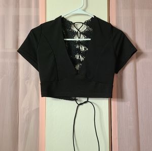 Black V-Neck Cropped Top